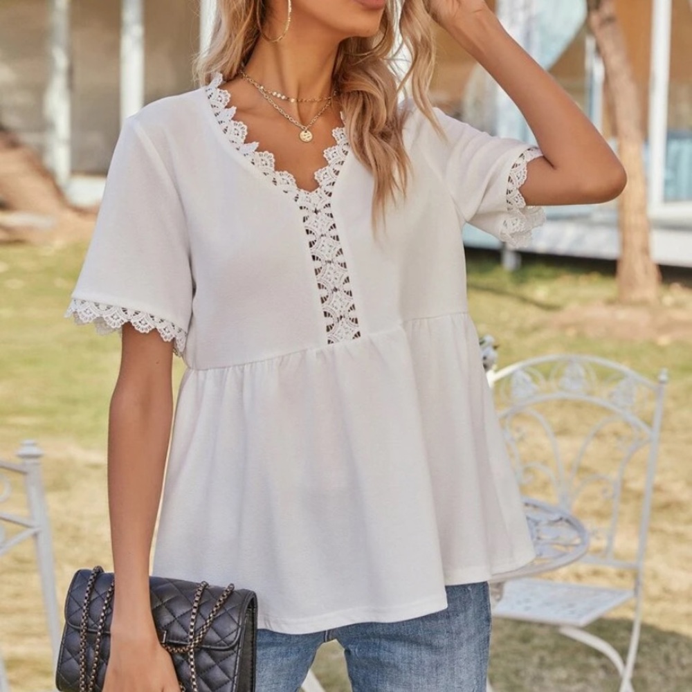 SHEIN | Lace Scallop Babydoll Blouse